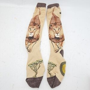 Men's Beige Boss Lion Crew Socks with Brown Accents
